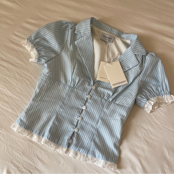 Brand New- Peppermayo Bennett Button Up Top in Blue White Stripe 🦋✨ - Picture 5 of 13